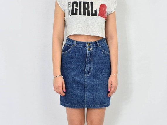 high waisted blue jean skirt