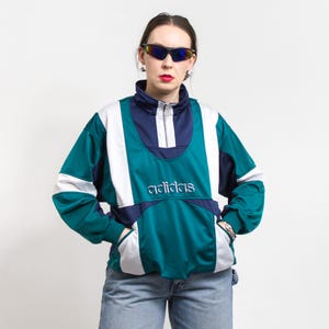 80's Adidas track jacket Vintage metallic tracksuit top women size L