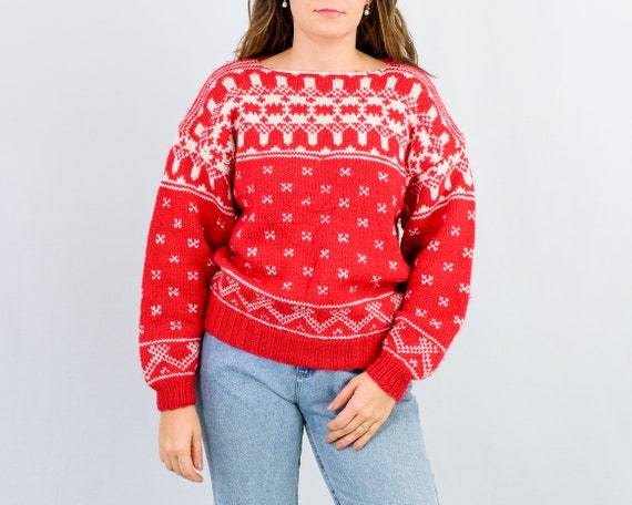 Vintage Red Norwegian Sweater Oversized 