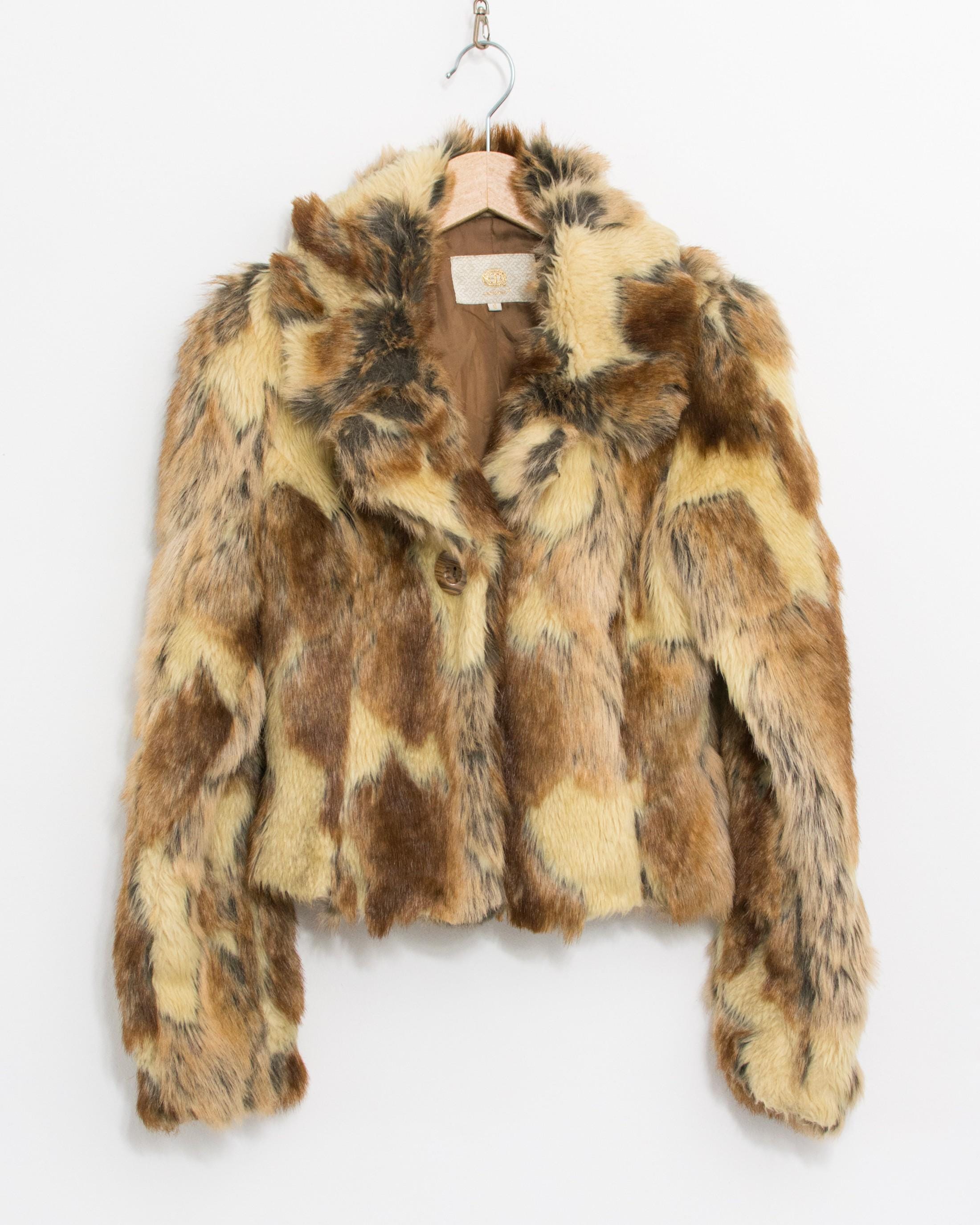 Y2K Faux Fur Jacket Vintage Animal Pattern Women
