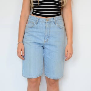 American McChino shorts Vintage 90's shorts super High waist Patched blue jeans denim woman L Large image 2