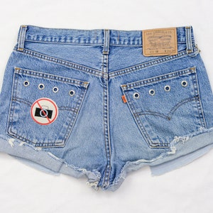 Levis boyfriend shorts W34 reworked denim keyring distressed custom vintage cutoffs destroyed blue keychain XL image 3