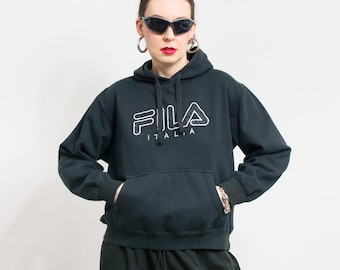 FILA hoodie black vintage sweatshirt kangaroo women size XL