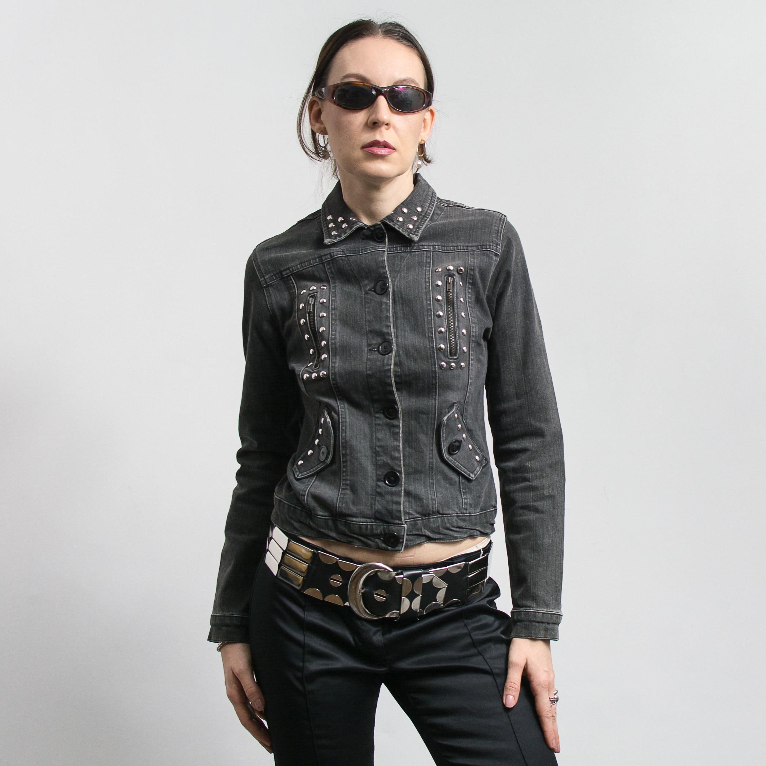 Vintage Y2K Studded Gray Denim Jacket Metal Rivets Punk M - Etsy