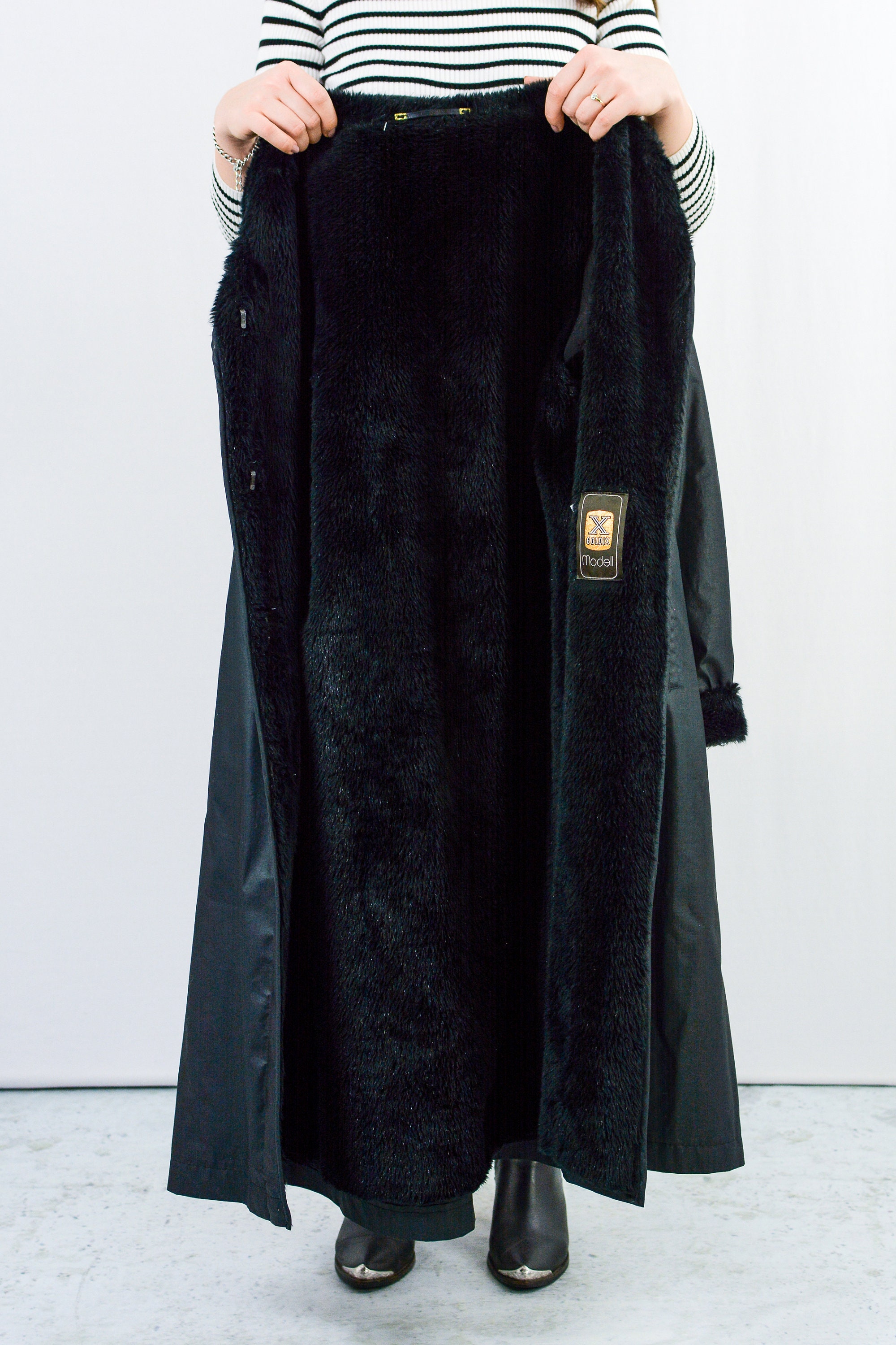 Black Coat Vintage 80s Warm Trench Faux Fur Lining Women S/M - Etsy