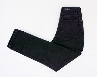 vintage jeans noir BAZ taille haute denim feilé jambe femme taille W29 L28