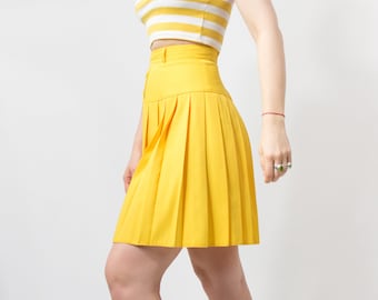 Mini jupe plissée vintage écolière jaune été femme taille W25