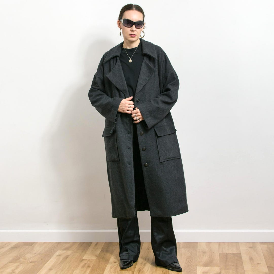 Gray Wool Trench Coat Vintage Minimalist Plus Size 3XL/4XL - Etsy