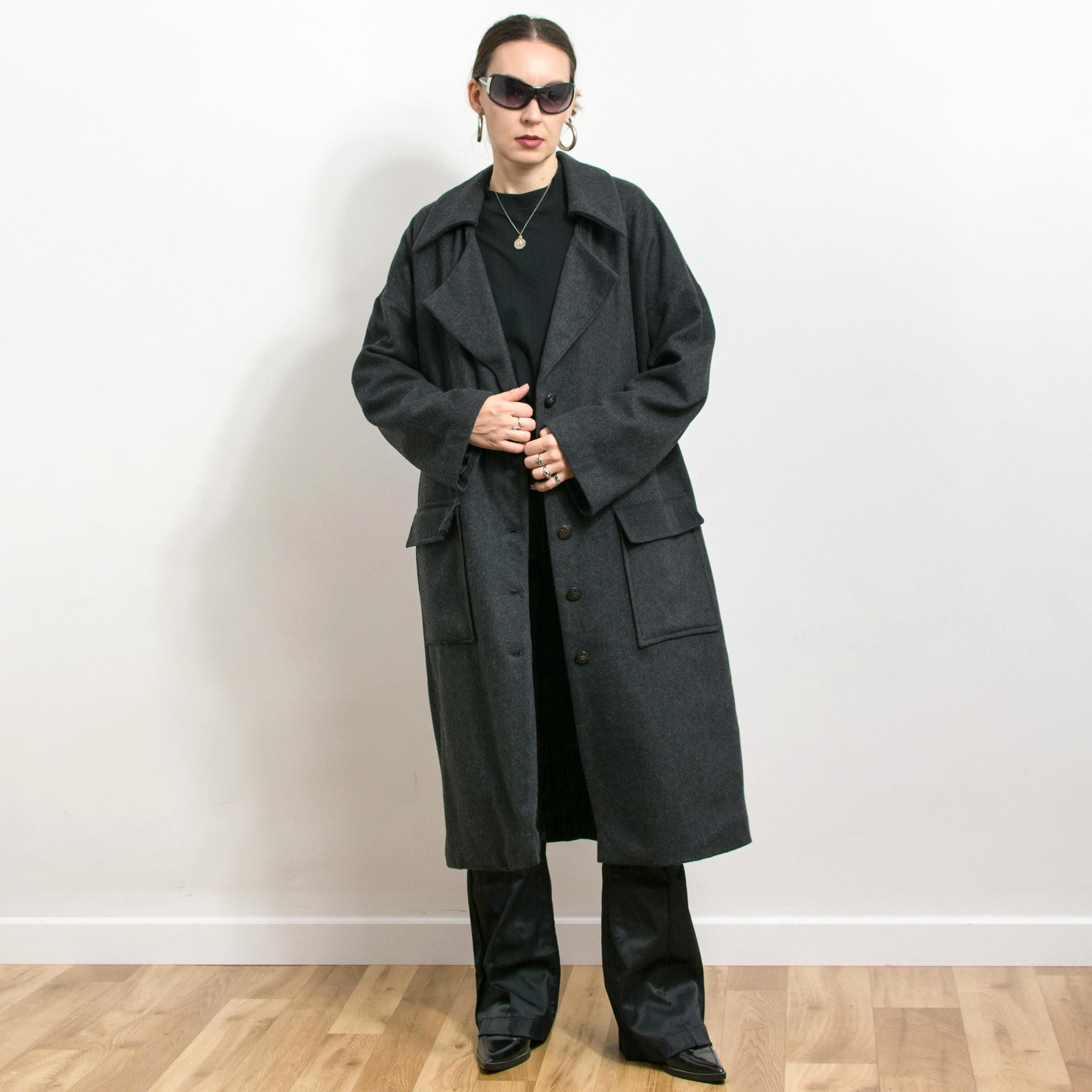Gray Wool Trench Coat Vintage Minimalist Plus Size 3XL/4XL - Etsy