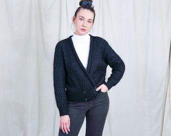 Black mohair sweater St. Michael vintage cardigan retro long sleeve L/XL