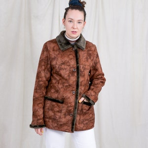 Faux Wildleder Jacke gefälschte Pelz gedruckt Bronze Vintage künstliche XL Bild 3