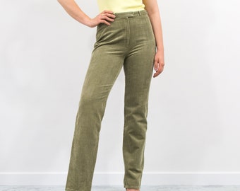 Green corduroy pants vintage y2k straight leg trousers women size L/XL