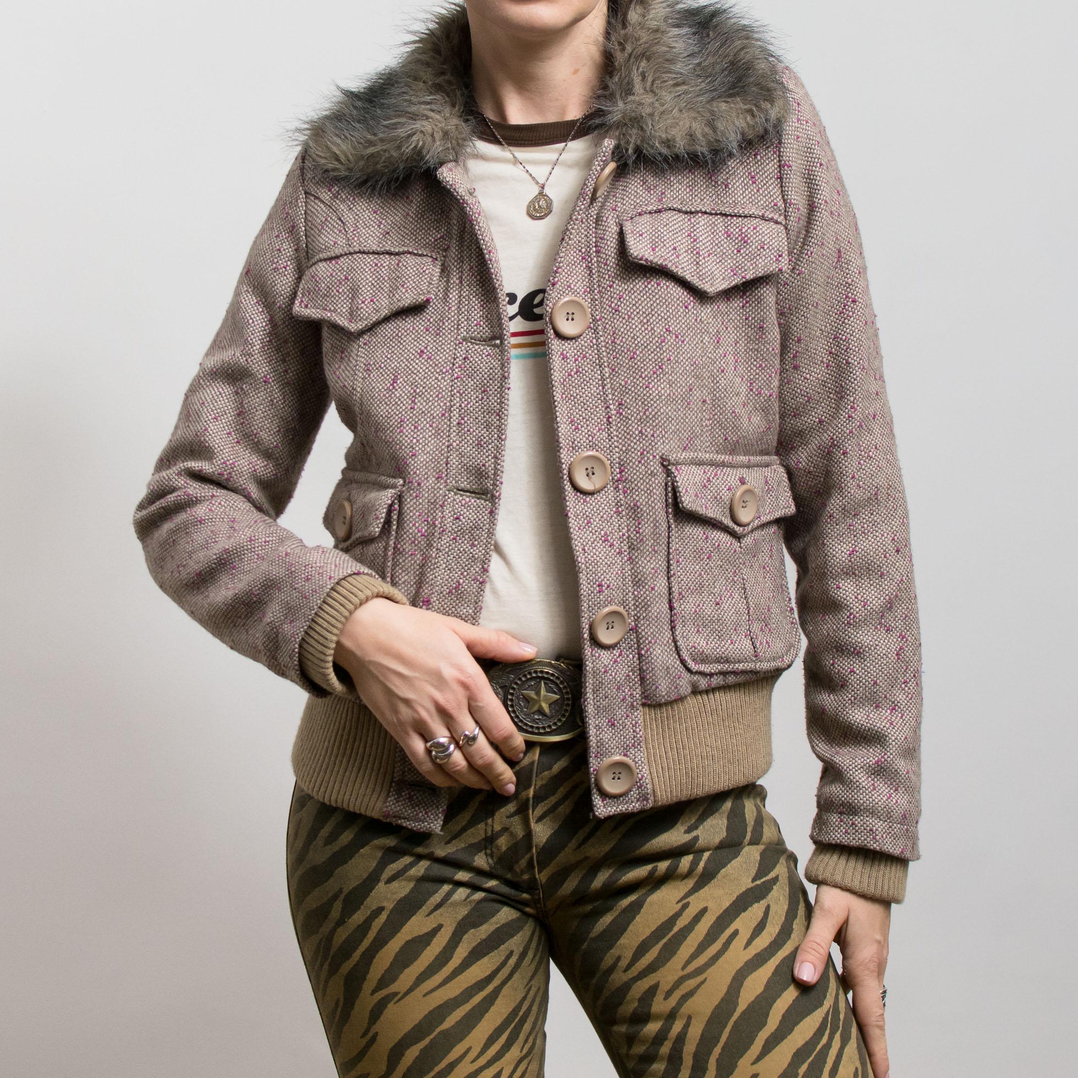 Y2K Short Jacket With Faux Fur Collar 2000s M - Etsy