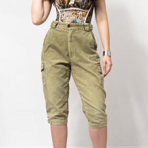 Pantalón capri vintage cargo expedición de pana caqui mujer talla L imagen 3