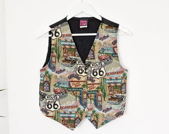 FREEZE FRAME vest route 66 top Vintage 90's western cowboy sleeveless M Medium