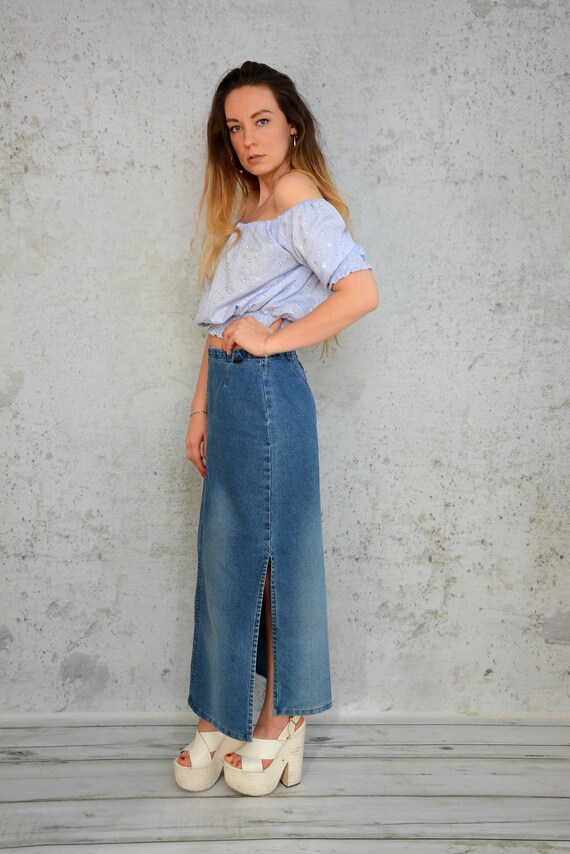 denim skirt with slit