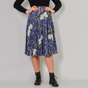 80's skirt pleated Retro printed blue Vintage High waisted W27 S Small image 1
