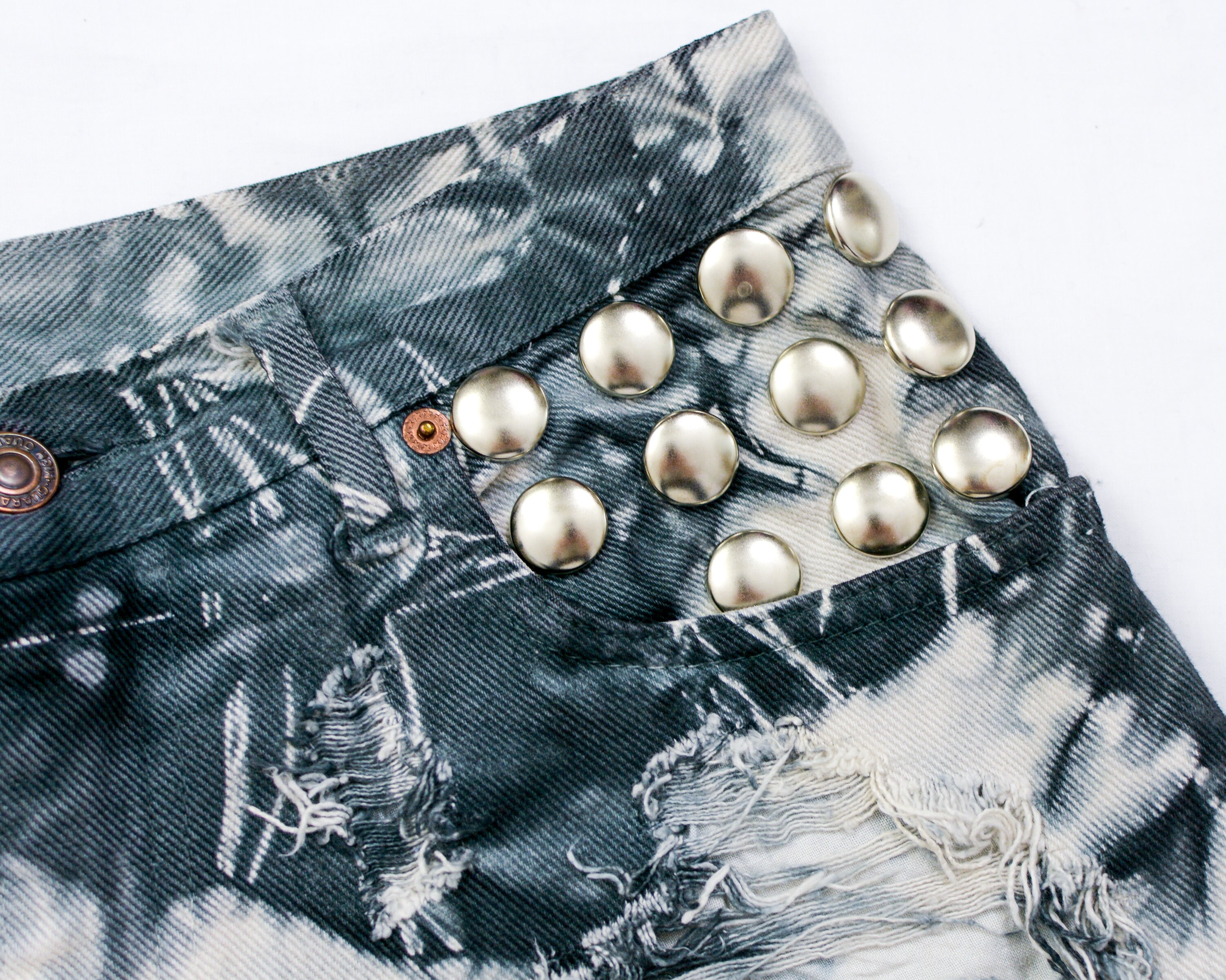 Tie Dye Denim Cutoff Shorts | Studded High Waist Festival Tie Dye Denim Cutoff Shorts | Studded High Waist Festival