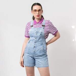 90er Overall Shorts Vintage Redstar Shortalls blaue Jeans Latzhose Frauen Größe S/M