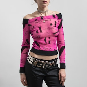 Top in rete trasparente Y2K con spalle scoperte e glitter rosa S immagine 2