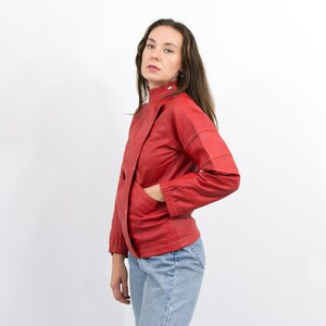 Red leather jacket vintage biker women size M image 6