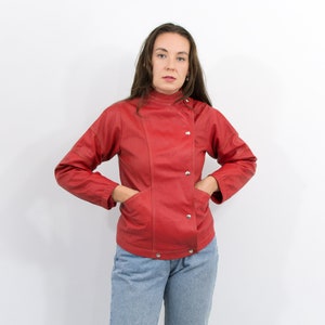 Red leather jacket vintage biker women size M image 5