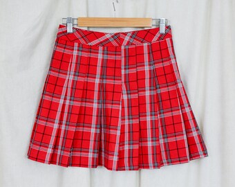 Grunge Mini Skirt Red Pleated Cheerleader Gray Vintage 90s Checkered Schoolgirl Plaid Tartan S M Etsy UK