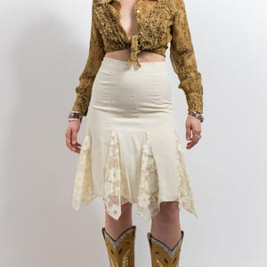 Vintage Boho Cotton Skirt | cream fairy midi hippie festival summer | women's size M