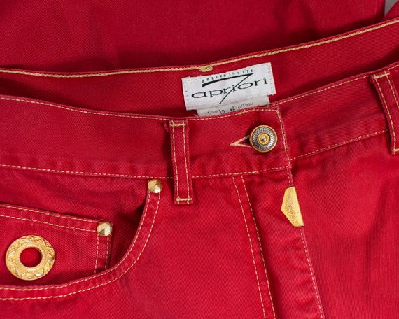 Vintage 80's denim shorts red golden spikes high … - image 8