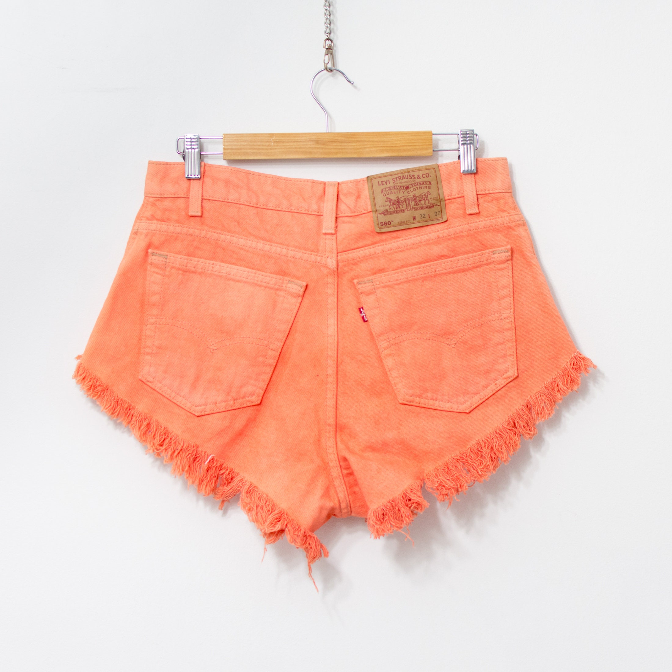 Levi s 560 Denim Shorts Vintage 90 s Orange Cutoffs Festival Women Size W32 Etsy