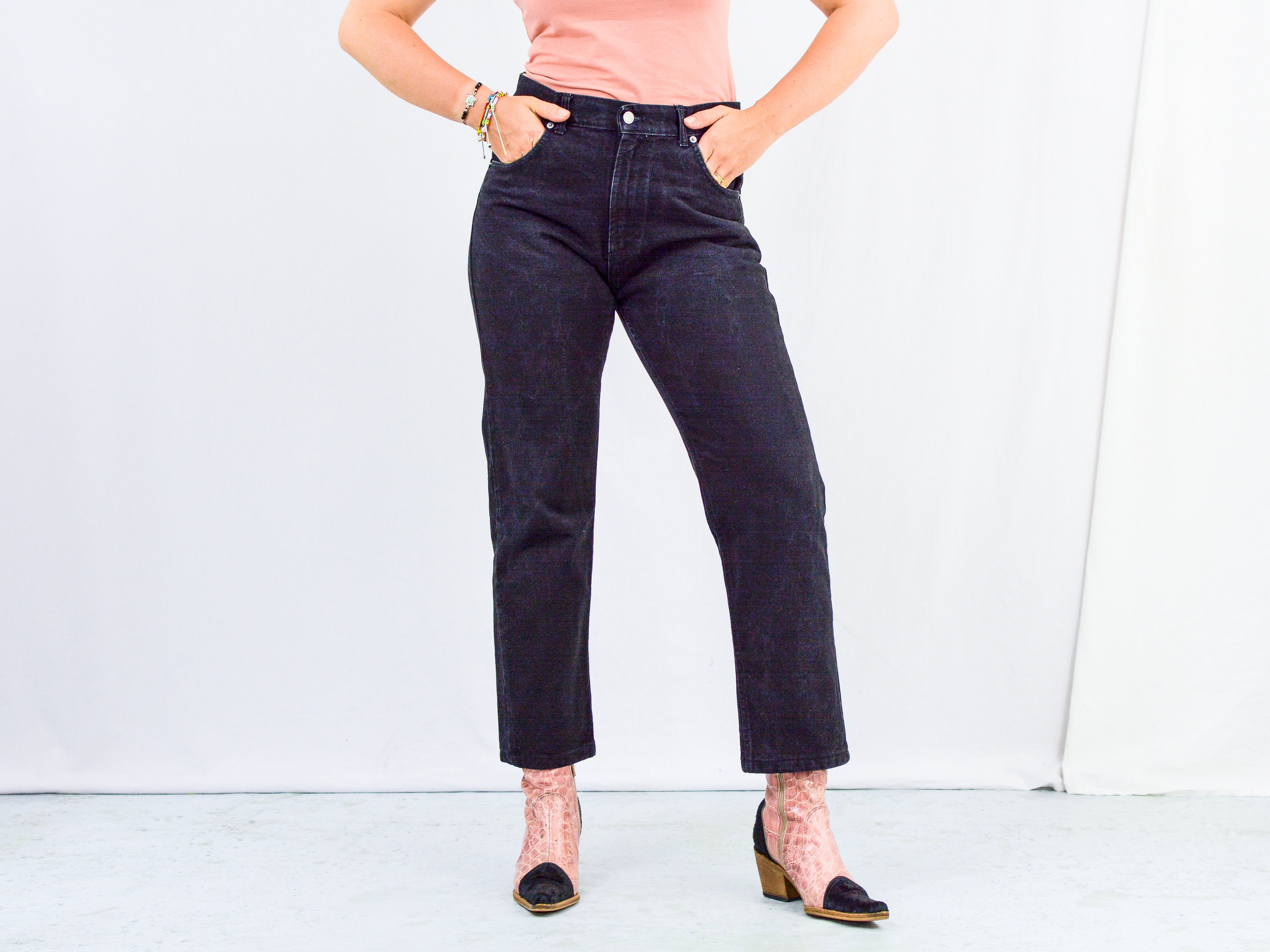 Vintage Black Jeans High Rise Straight 