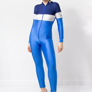 Vintage lycra jumpsuit blue athletic tracksuit coveralls women size S/M image 4