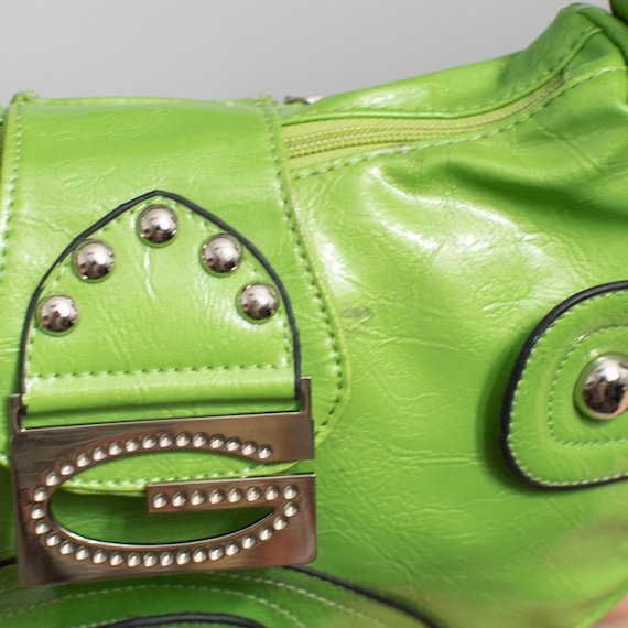 Green Y2k Handbag Metallic Faux Leather Shoulder Bag 2000's - Etsy