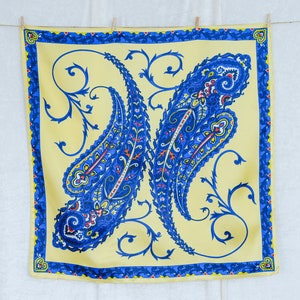 Paisley scarf yellow blue retro headband vintage boho printed square 26,5x26,5 inches / 67x67 cm image 2
