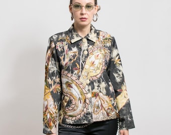 Vintage Indigo Moon Embroidered Floral Jacket Boho M
