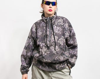 Chaqueta polar con estampado vintage de los años 90, cortavientos, aislante, para mujer, talla M/L