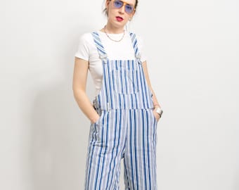 St Michael overalls 90's vintage striped Shortalls denim dungarees women size XL