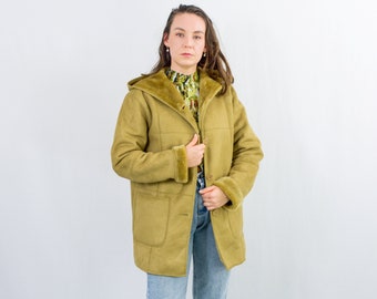 Vintage hooded faux suede jacket fur fake leather southwestern Large