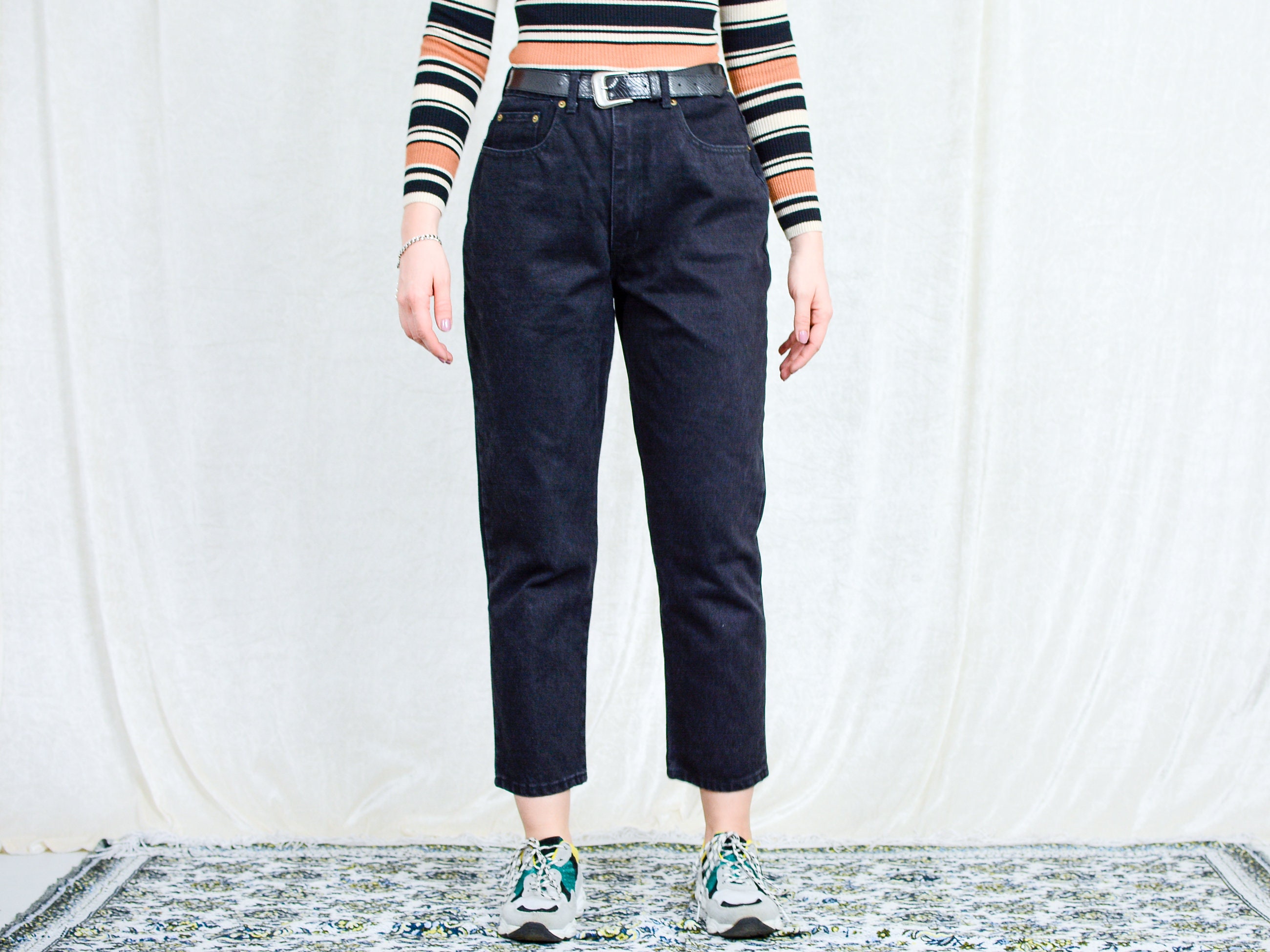 ETAM Mom Jeans W32 L27 Vintage Black Mom Pants Tapered Leg | Etsy Ireland