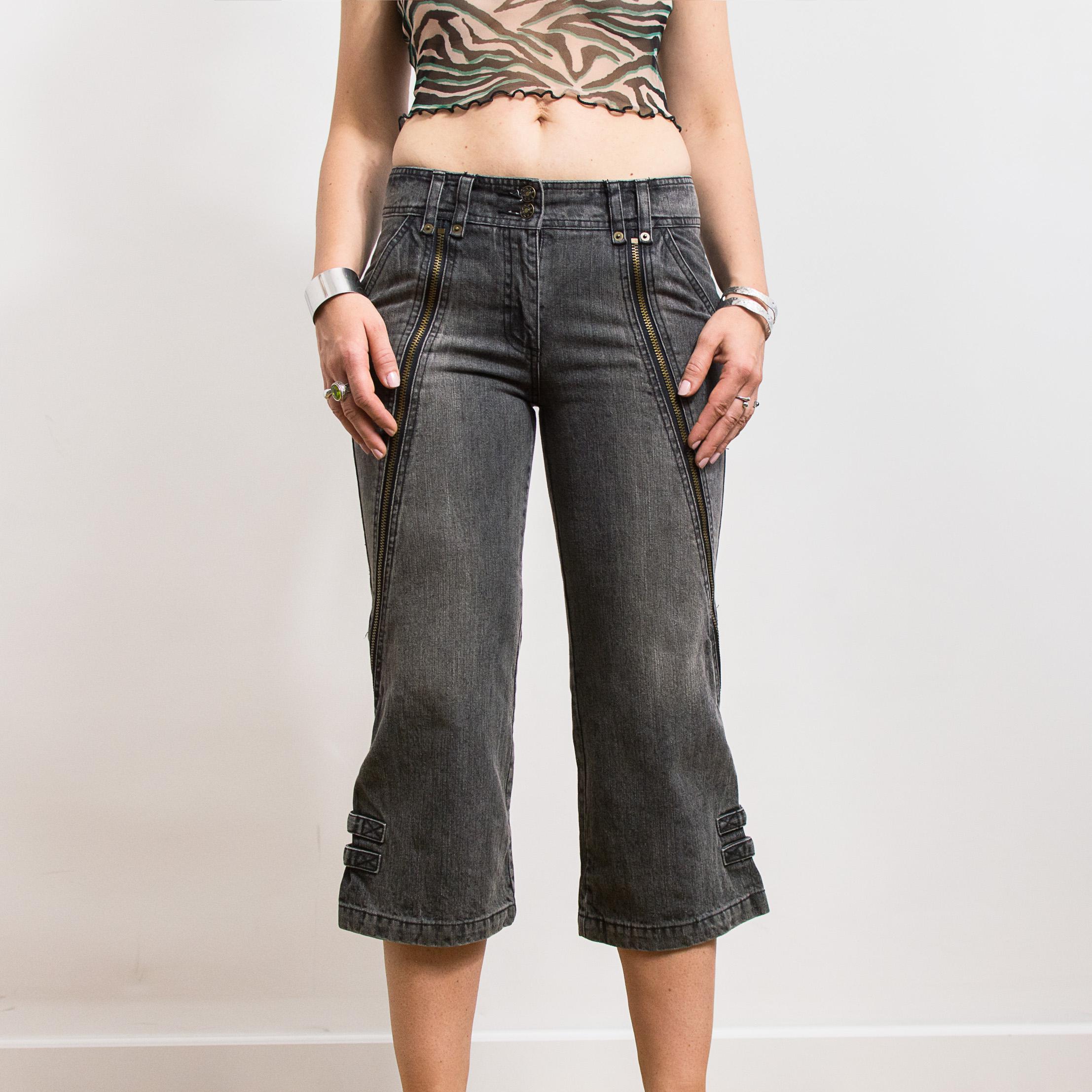 Vintage Y2K Denim Jorts Gray 2000s Capri Shorts With Zippers M - Etsy