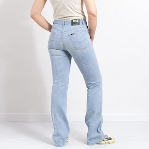 90er GEWEHR jeans gestreift blau weiß denim gerade Bein Damen Gr. L