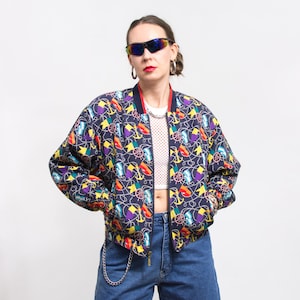 Vintage bomber jacket HEAD Vintage 90&#39;s oversized printed women size S/M