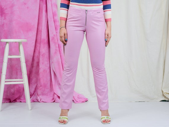 Faux leather pants W28 pink straight leg trousers… - image 6