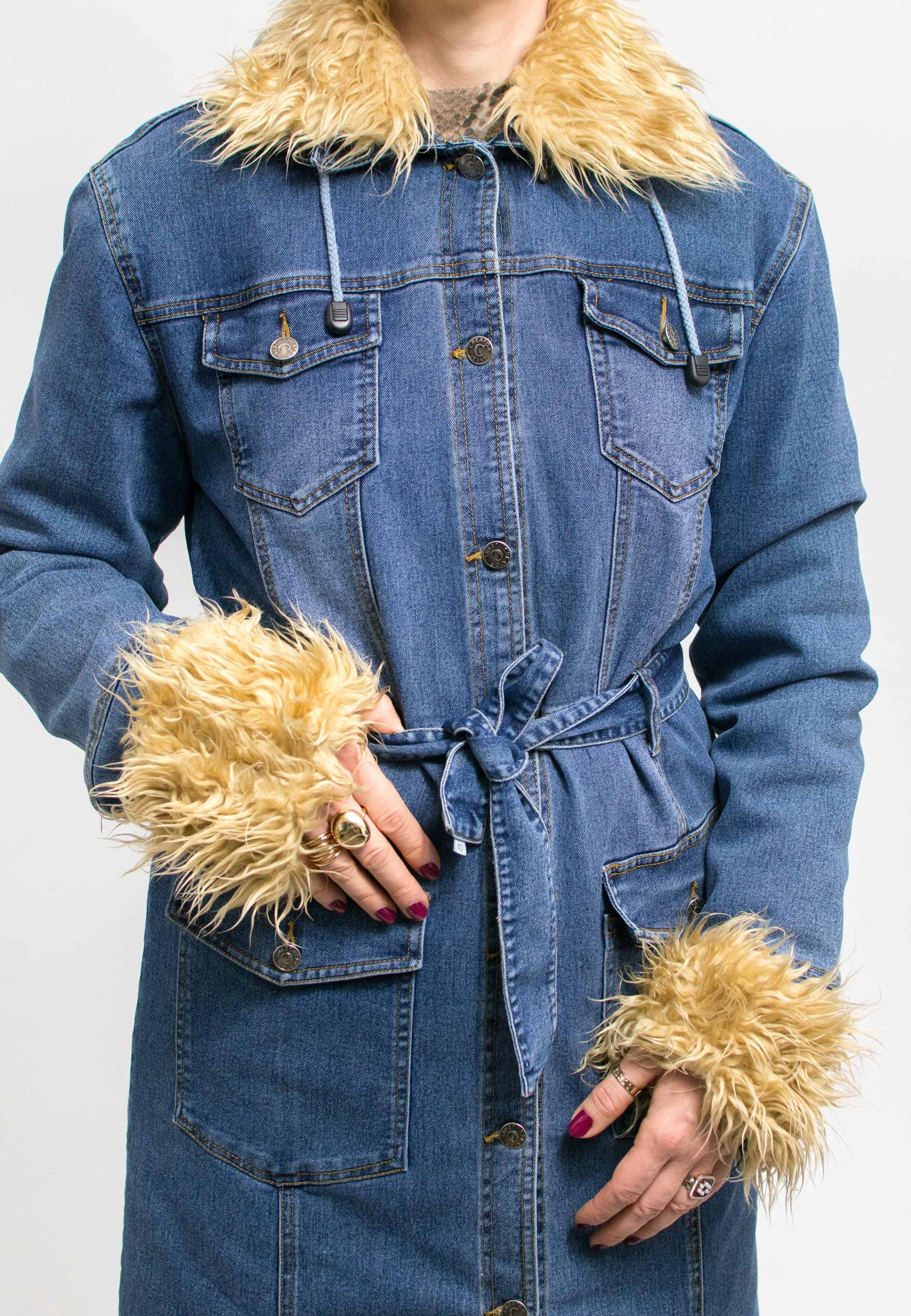Manteau Long En Jean Vintage Avec Bordure Fourrure - Style Y2K - Taille S Femme - Ledane's