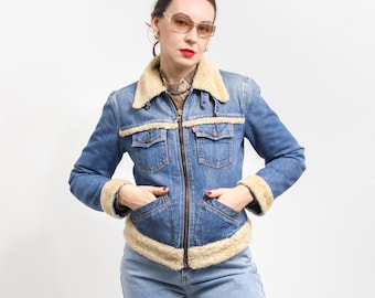 Chaqueta vaquera vintage Levi’s para mujer, color azul, con cremallera, talla XS.
