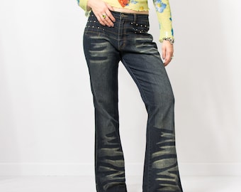 Y2K jeans Vintage bell bottom leg faded denim women size XL