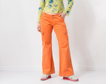 Y2K orange corduroy pants vintage low waist bootcut women W31 L31