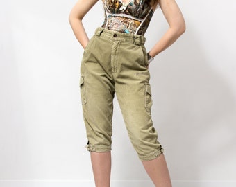 Pantalón capri vintage cargo expedición de pana caqui mujer talla L