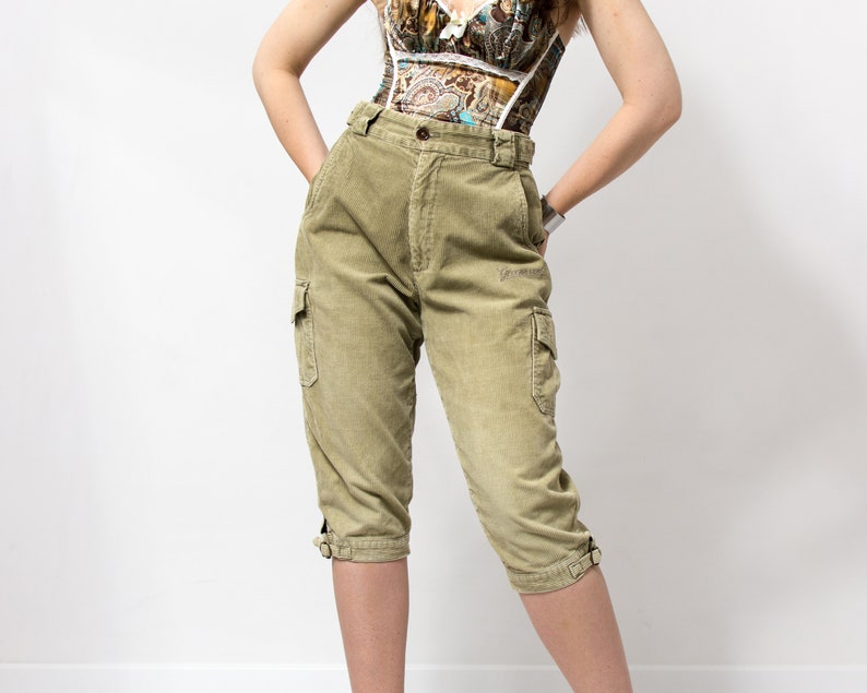 Pantalón capri vintage cargo expedición de pana caqui mujer talla L imagen 1