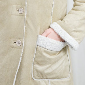 Faux suede jacket cream sherpa winter coat shearling beige vintage XL image 7